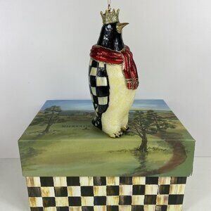 Mackenzie Childs Courtly Check King Penguin Holiday Christmas Ornament Retired